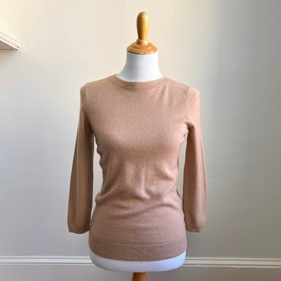 Talbots Tan 100% Cashmere 3/4 Sleeve Crewneck Audrey Sweater XS - Picture 2 of 7